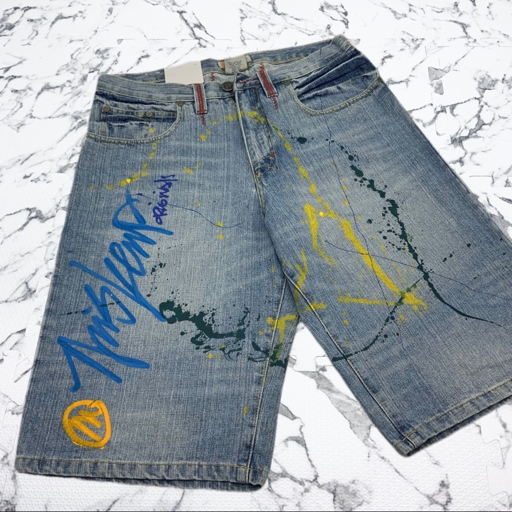 Men's Miskeen Mid Blue Hand Painted Denim Short